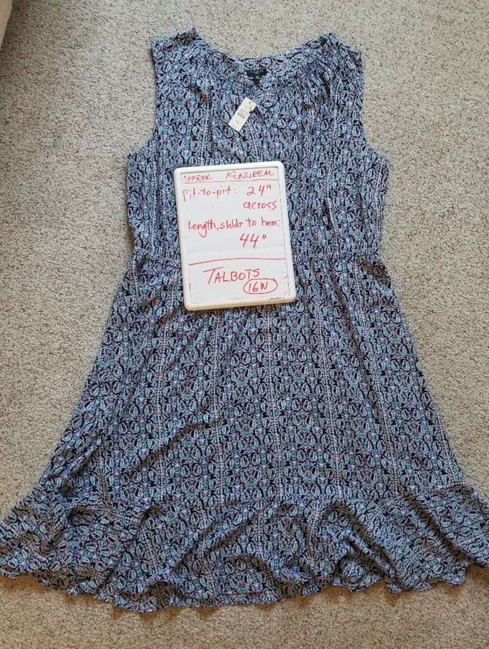 NEW Talbots Woman 16 Sleeveless Dress Lined Skirt Blue Pink Paisly Print Flounce - Picture 7 of 9